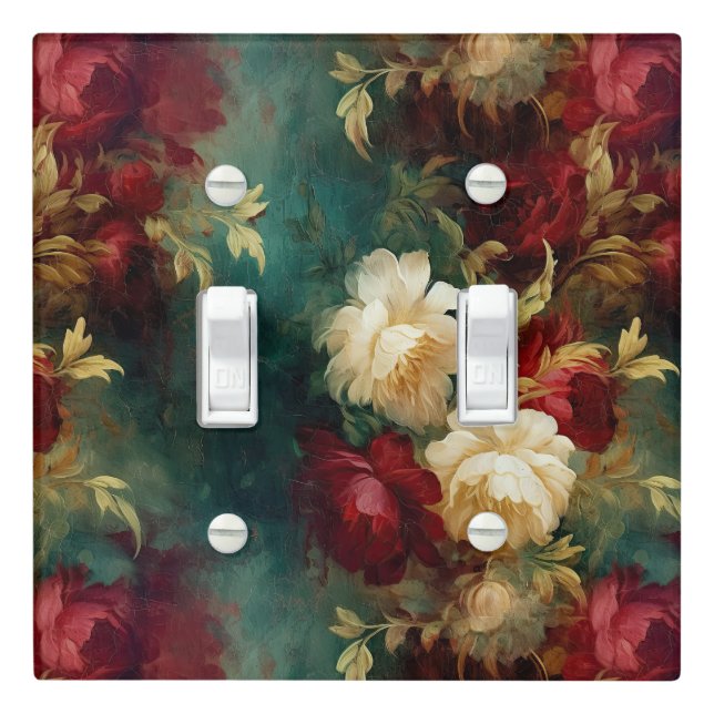 Romantic Red White Green Flowers Light Switch Cover (In Situ)