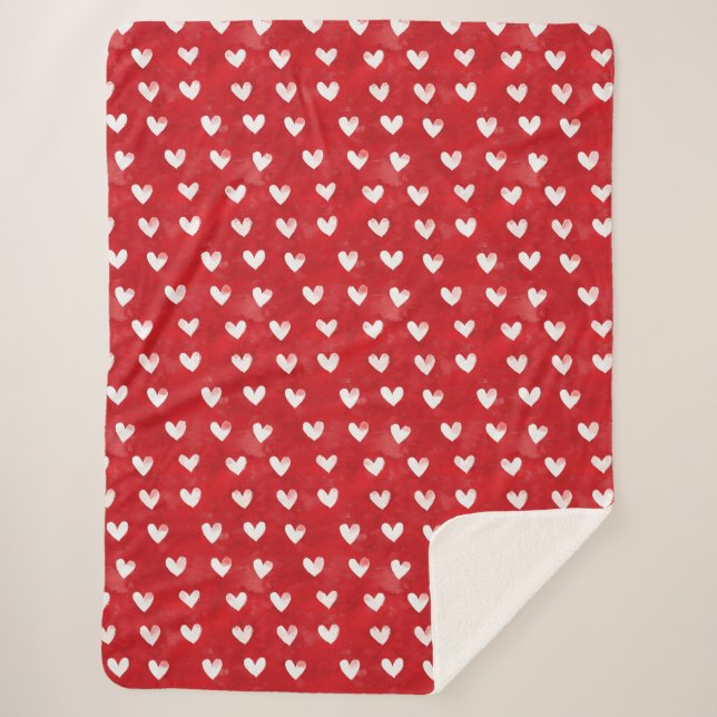 Romantic Red White Hearts   Sherpa Blanket (Front)