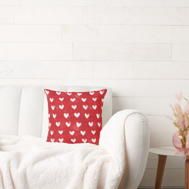 Romantic Red White Hearts XOXO Throw Pillow (Couch)