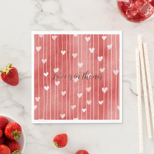 Romantic Red White Stripes Hearts Love Napkins (Insitu)