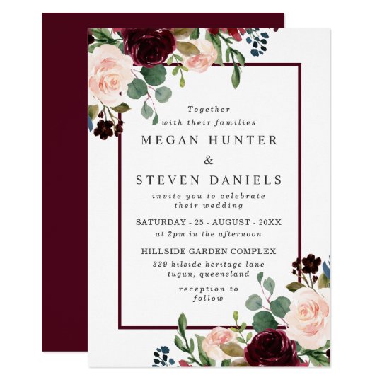 Romantic Red Wine Flowers Elegant Wedding Invitation | Zazzle.com