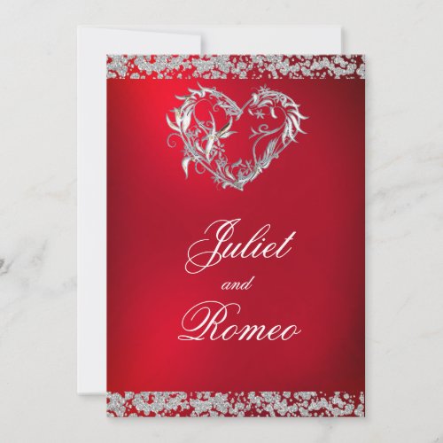 Romantic Red with Glitter Border  Heart Wedding Invitation