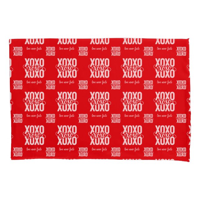 Romantic Red XOXO Love Never Fails Valentines Pillow Case (Front)