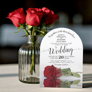 Romantic Reflecting Red Rose Elegant Arch Wedding Invitation