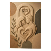 Romantic Relief Hearts Neutral Wood Wall Art