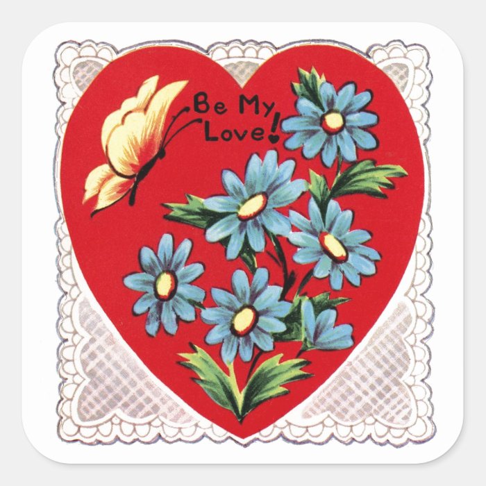 Romantic retro red Valentine's day love heart Square Stickers