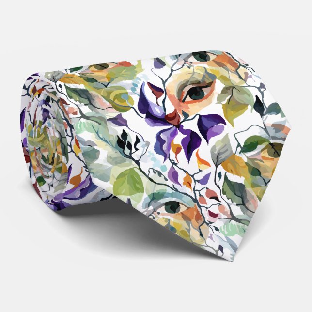Romantic Retro Vintage Foliage Pastel Eyes Neck Tie (Rolled)