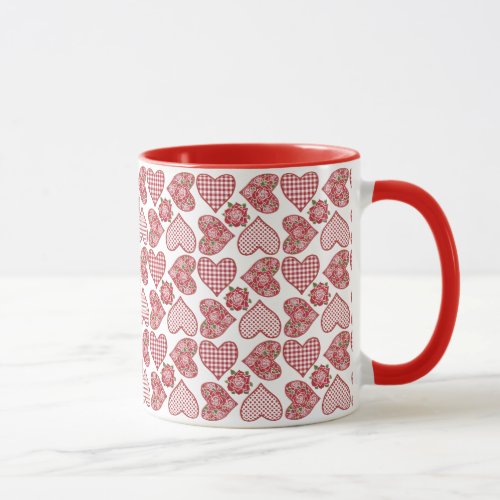 Romantic Ringer Mug Hearts on White Background Mug