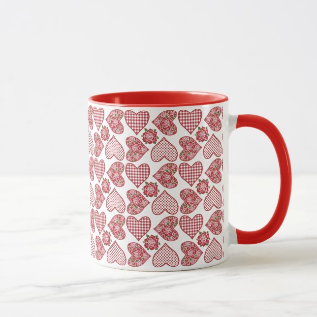 Romantic Ringer Mug, Hearts on White Background Mug (Right)