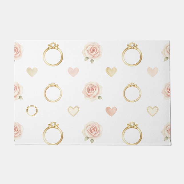 Romantic Rings and Roses Seamless Pattern Doormat (Front)