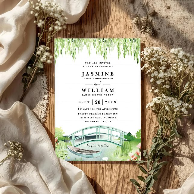 Romantic River Landscape Rustic QR Code Wedding Invitation (Creator Uploaded)