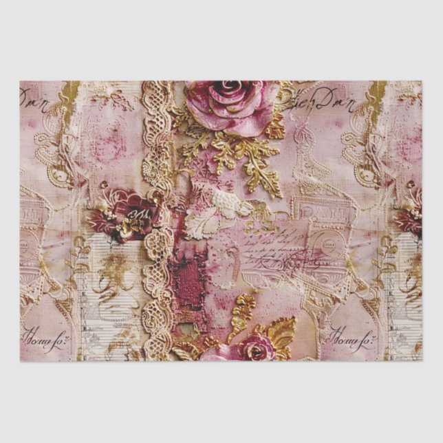 Romantic Rococo Dusty Rose Antique Lace  Tissue Paper (Front)