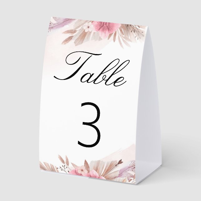 Romantic Rose and Champagne Boho Chic Wedding Paper Table Tent (Front)