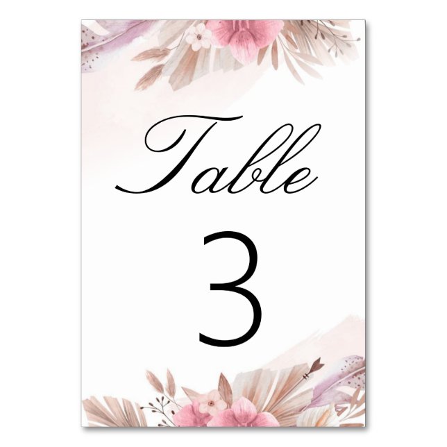 Romantic Rose and Champagne Boho Chic Wedding Table Number (Front)