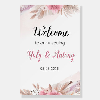 Romantic Rose and Champagne Boho Wedding Welcome Foam Board