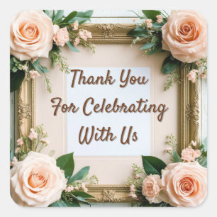 💐 Romantic Rose And Eucalyptus Wedding Art 💐 Square Sticker