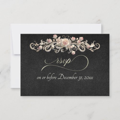 Romantic Rose Arc - Black RSVP Card