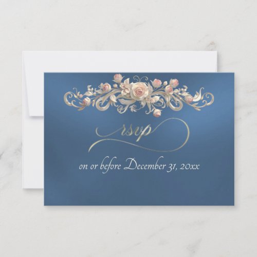 Romantic Rose Arc - Blue RSVP Card