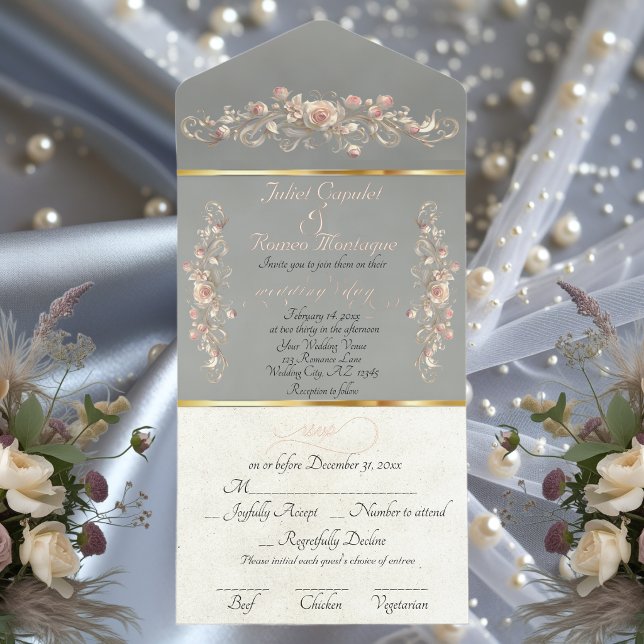 Romantic Rose Arc Borders & Calligraphy - Sage All In One Invitation (Creator Uploaded)