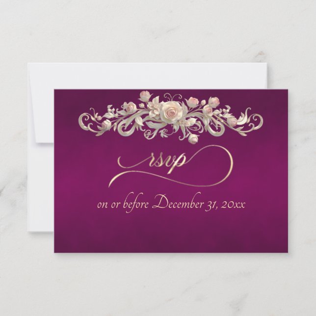 Romantic Rose Arc - Plum RSVP Card (Front)