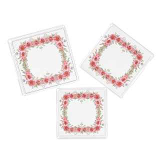 Romantic Rose Bloom Acrylic Tray Set – 3 Sizes