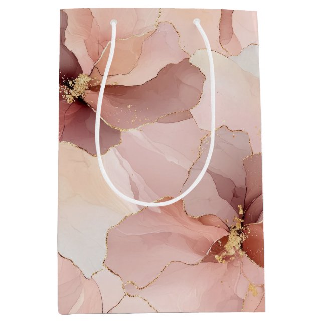 Romantic Rose Blush Pink Gold Floral Medium Gift Bag (Front)