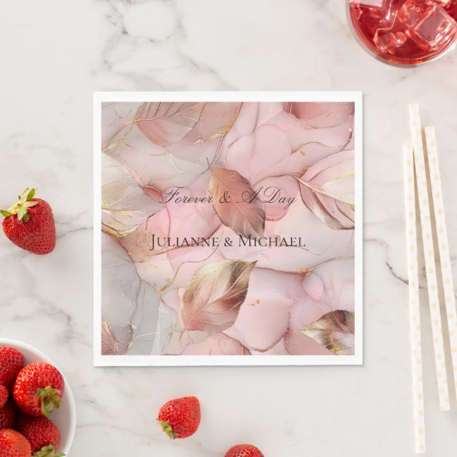 Romantic Rose Blush Pink Gold Leaf Bridal Shower Napkins (Insitu)