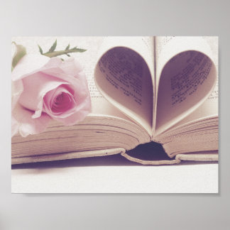romantic rose book pink poster