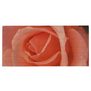Romantic Rose Botanical Art Print Wood Flash Drive