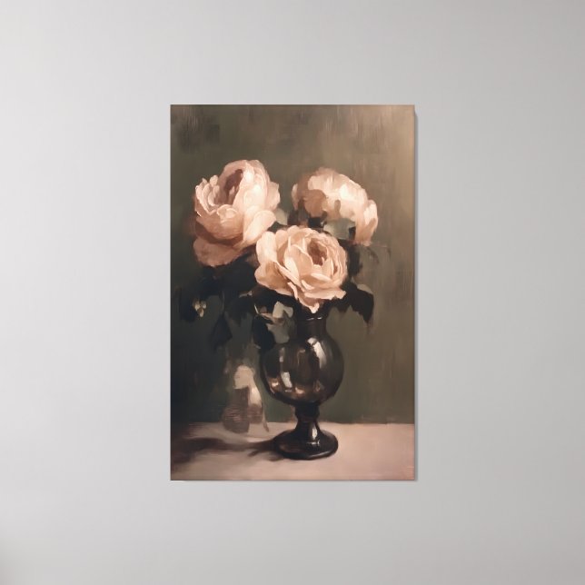 Romantic Rose Bouquet in Vase – Classic Still  Canvas Print (Front)