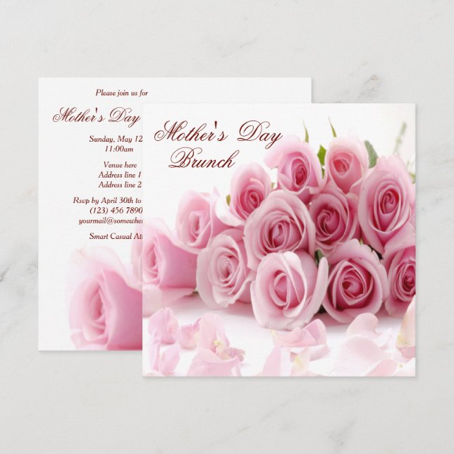 Romantic Rose Bouquet & Petals Mothers Day Invitation (Front/Back)