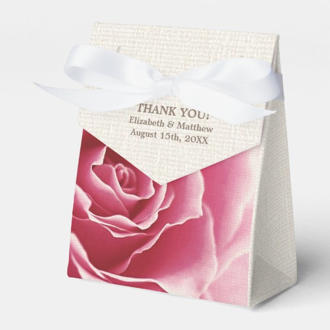 Romantic Rose Burlap Texture Wedding Favor Boxes (Front Side)
