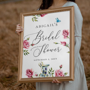 Romantic Rose & Butterfly Bridal Shower Welcome Poster