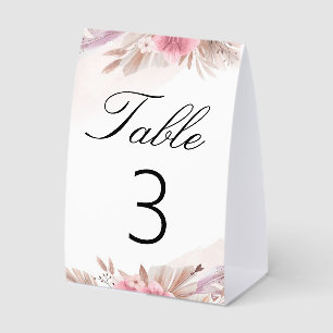 Romantic Rose & Champagne Boho Chic Wedding Number Paper Table Tent