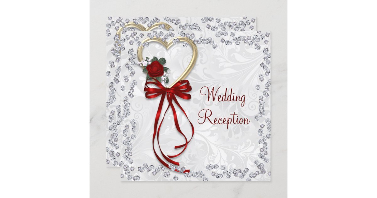 Romantic Rose, Diamonds & Red Ribbon Wedding Invitation | Zazzle