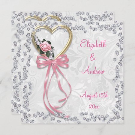 Romantic Rose, Diamonds & Ribbon Wedding Invitation