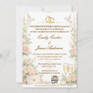 Romantic Rose & Dove Wedding Invite