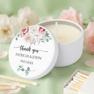 Romantic Rose Elegant Floral Wedding Thank You  Mini Candle Favors