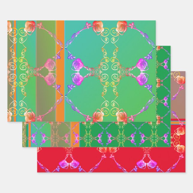 Romantic Rose Fabergè-inspired Wrapping Paper Sheets (Set)