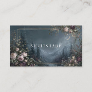 Romantic Rose Floral and Starry Night Mountain Business Card