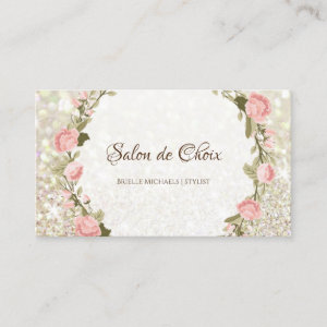 Romantic Rose Floral Elegant Glitter Sparkle Salon Business Card