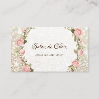 Romantic Rose Floral Elegant Glitter Sparkle Salon Business Card by GirlyBusinessCards at Zazzle