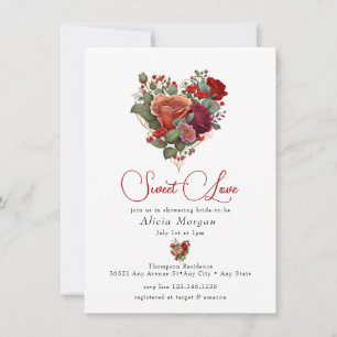 Romantic Rose Floral Heart Bridal Shower Invitation