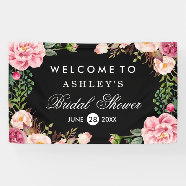 Romantic Rose Floral Wrap Wedding Bridal Shower Banner
