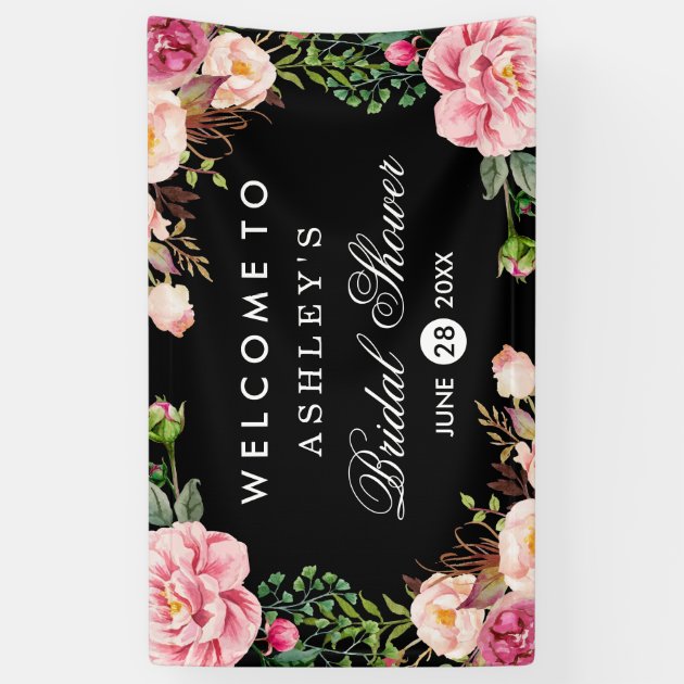 Romantic Rose Floral Wrap Wedding Bridal Shower Banner