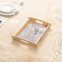 Romantic Rose Florals Old Handwritten Serving Tray