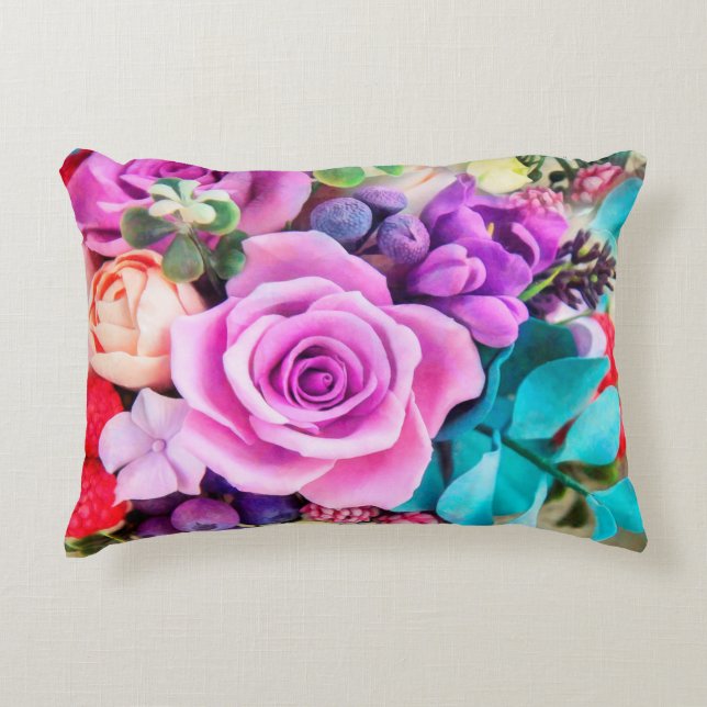 Romantic Rose Flowers Garden Accent Pillow (Front)