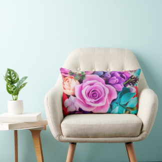 Romantic Rose Flowers Garden Lumbar Pillow