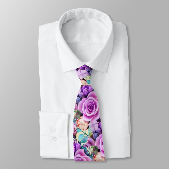 Romantic Rose Flowers Garden Neck Tie (Tied)