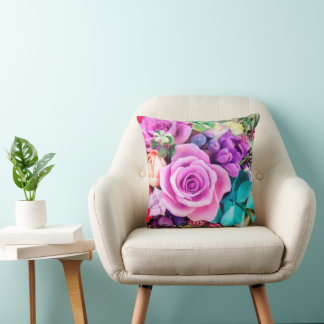 Romantic Rose Flowers Garden Throw Pillow
